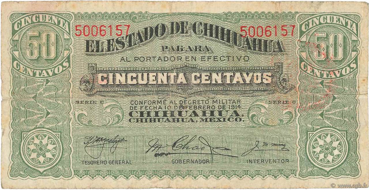 50 Centavos MEXICO  1915 PS.0528e F