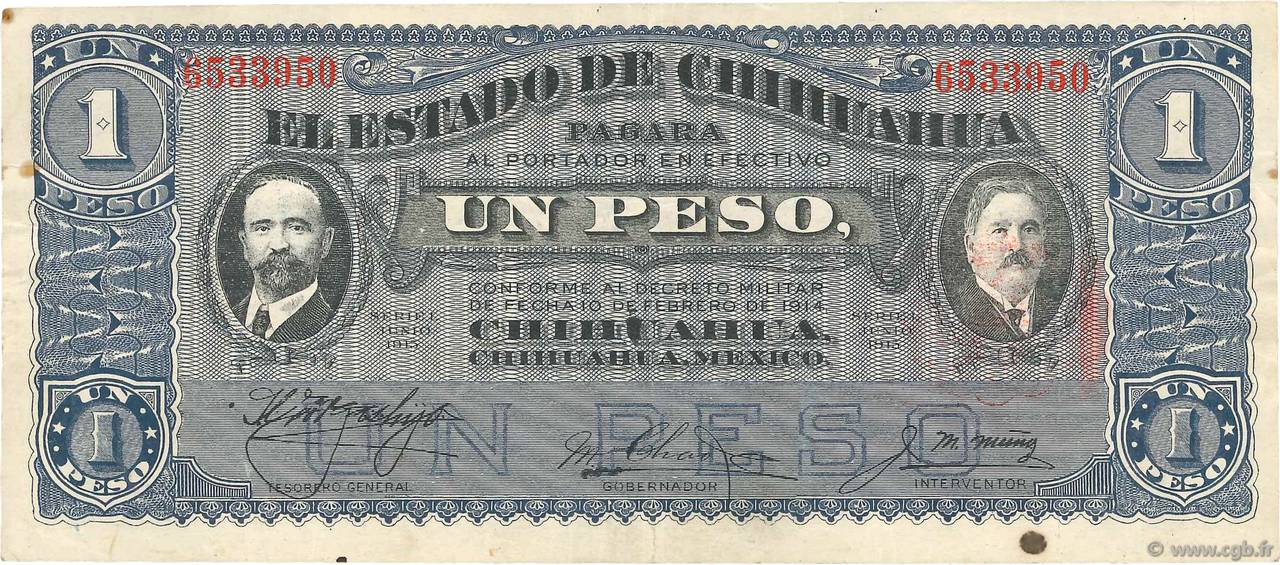 1 Peso MEXICO  1915 PS.0530e fVZ