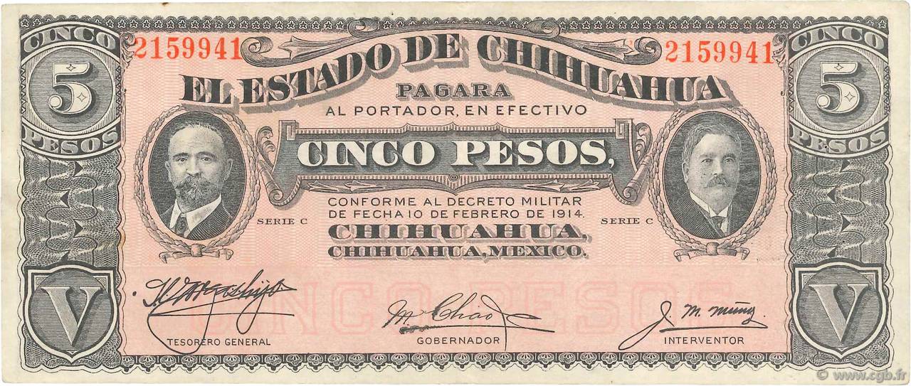 5 Pesos MEXICO  1914 PS.0531f VF+