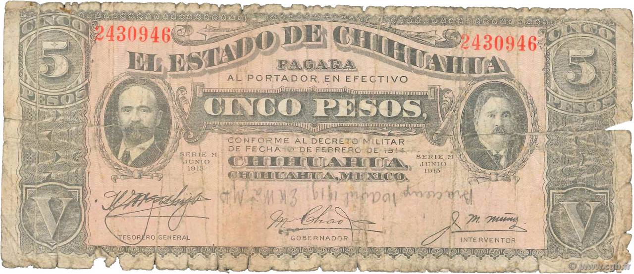 5 Pesos MEXICO  1915 PS.0532A MC