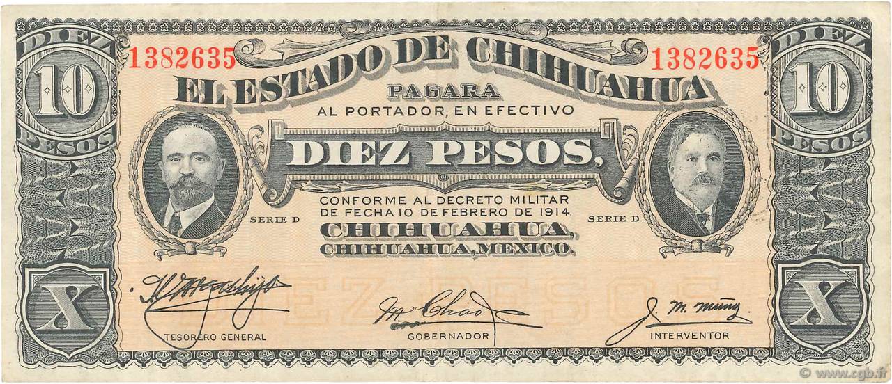 10 Pesos MEXICO  1914 PS.0533e fVZ