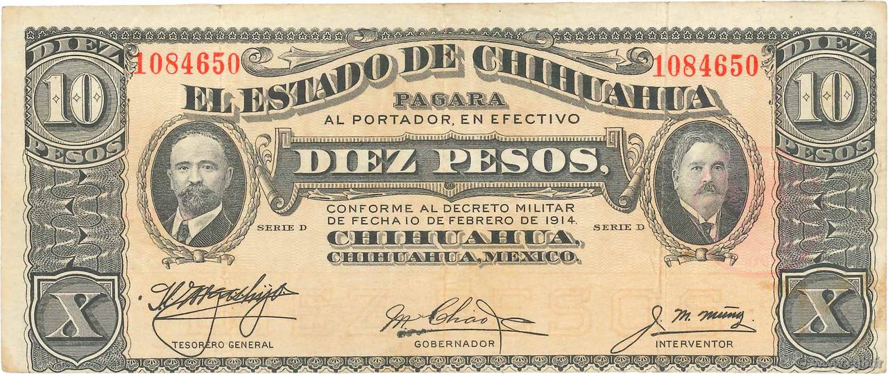 10 Pesos MEXICO  1914 PS.0533c VF