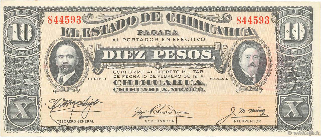 10 Pesos MEXICO  1914 PS.0533c AU+