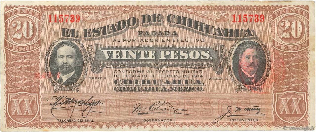 20 Pesos MEXICO  1914 PS.0536c BC+