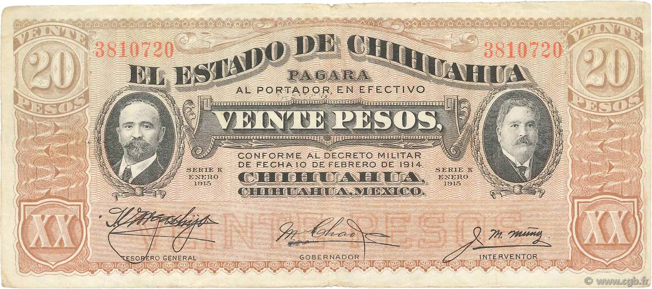 20 Pesos MEXICO  1915 PS.0537b SS