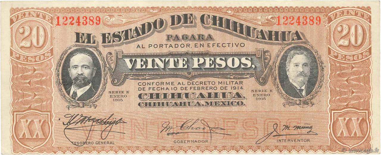 20 Pesos MEXIQUE  1915 PS.0537b SUP