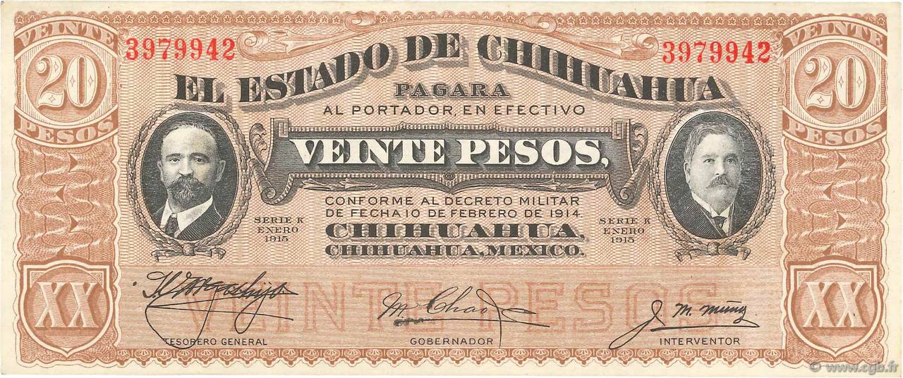 20 Pesos MEXICO  1915 PS.0537b SPL+
