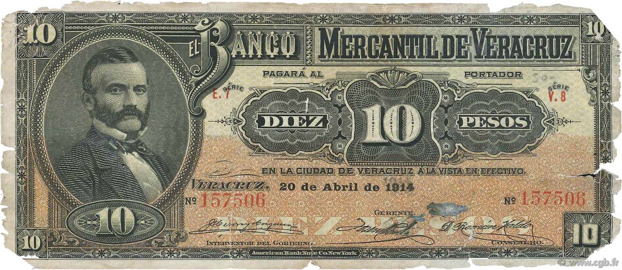 10 Pesos MEXICO Veracruz 1914 PS.0439c MC