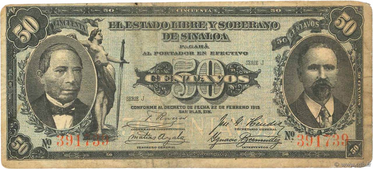 50 Centavos MEXICO San Blas 1915 PS.1042 q.MB