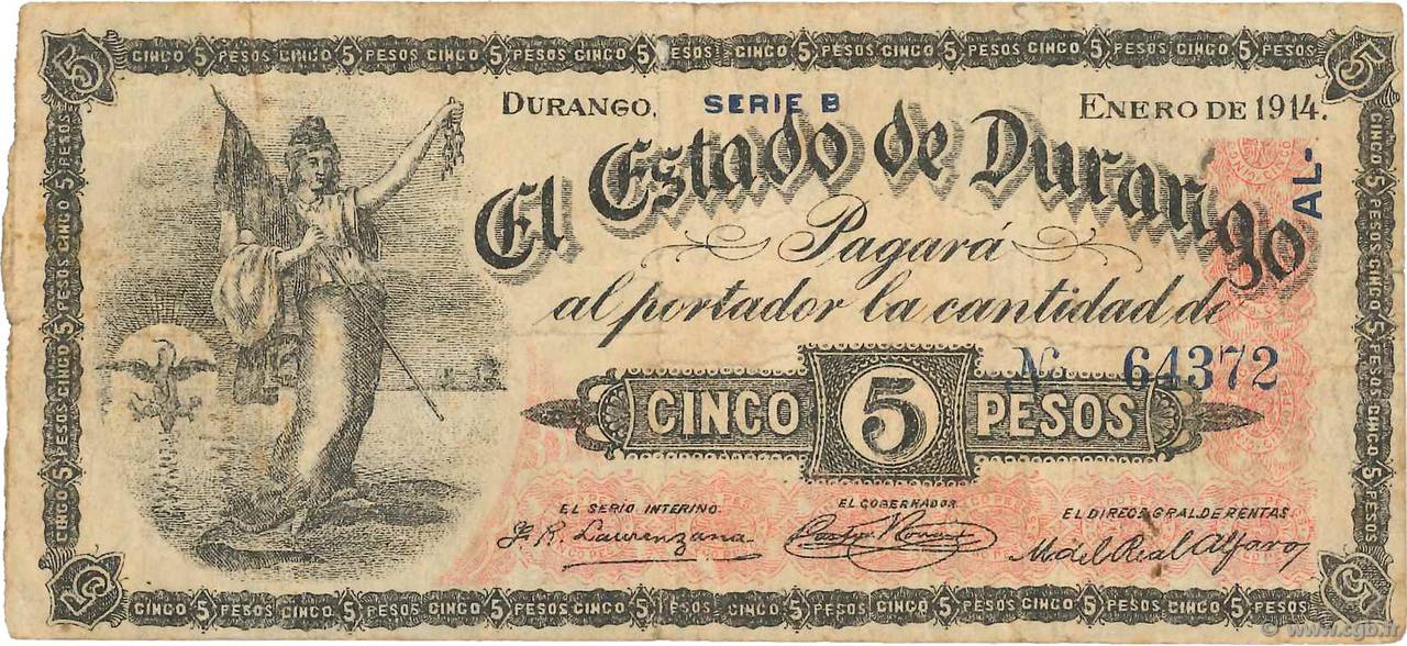 5 Pesos MEXICO  1914 PS.0732a BC