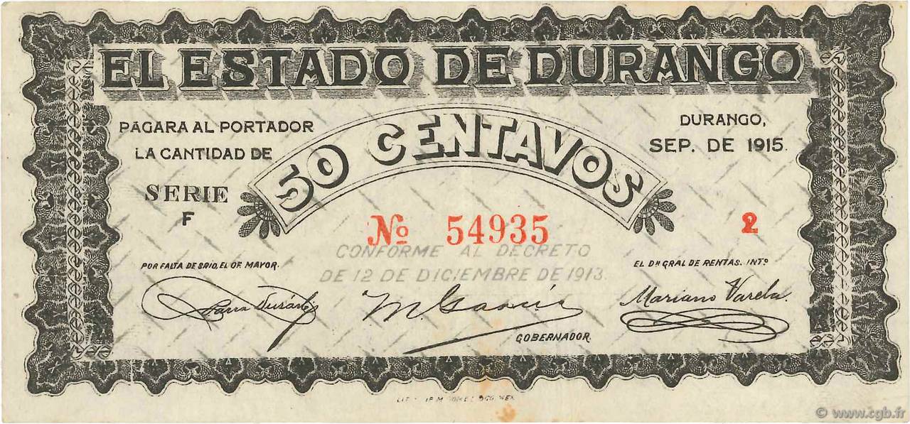 50 Centavos MEXIQUE  1915 PS.0749 TTB