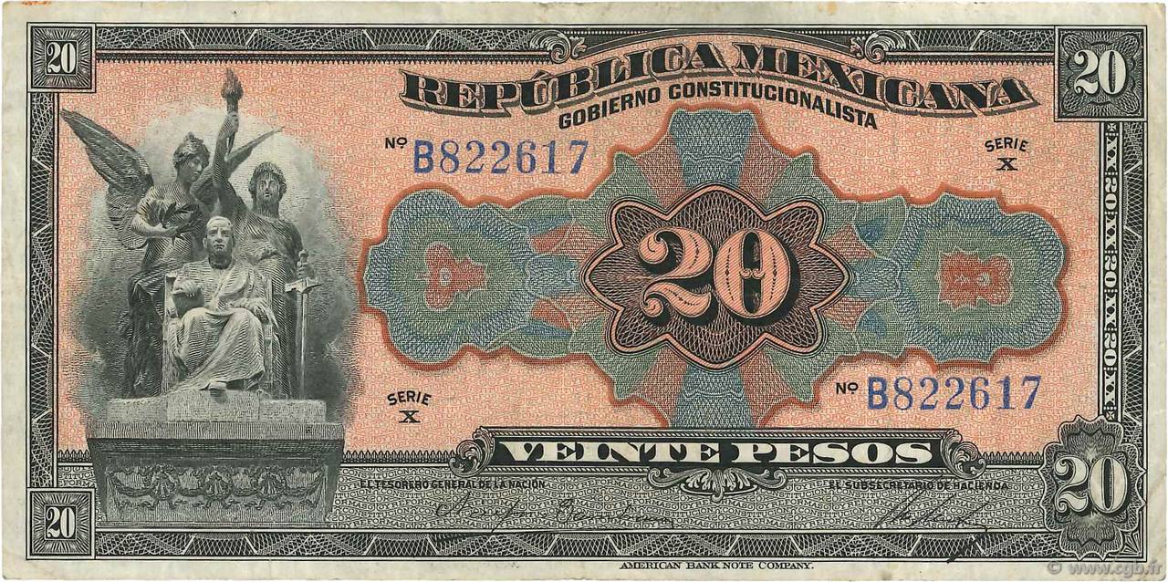 20 Pesos MEXICO  1915 PS.0687a q.BB