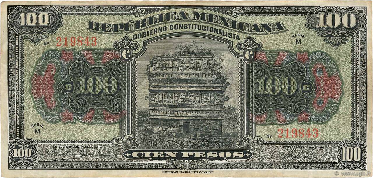 100 Pesos MEXICO  1915 PS.0689a F+