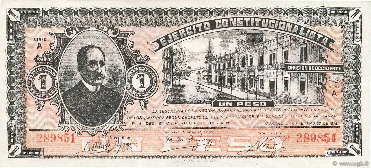 1 Peso MEXICO Guadalajara 1915 PS.0860 VF