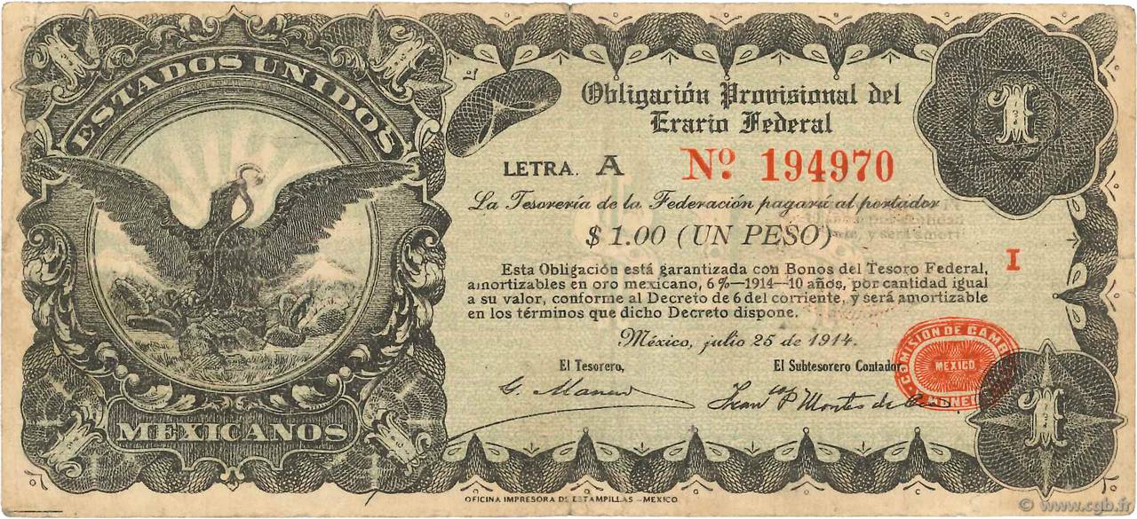 1 Peso MEXICO  1914 PS.0713 fSS