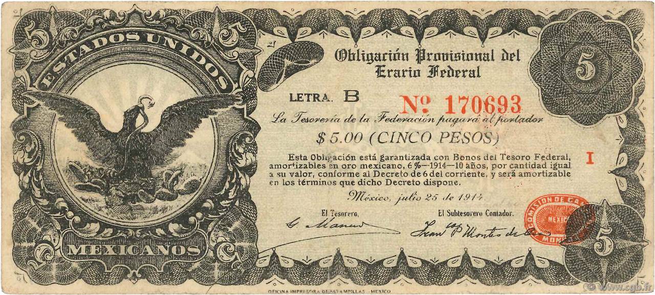 5 Pesos MEXICO  1914 PS.0714 MBC