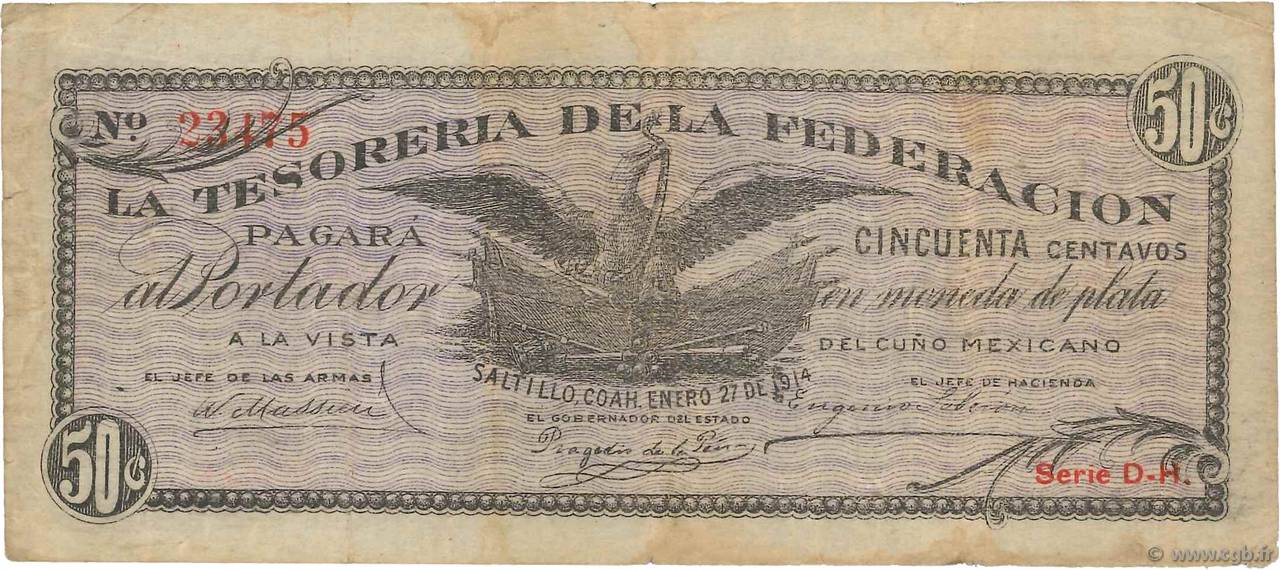 50 Centavos MEXICO Saltillo 1914 PS.0644 MB