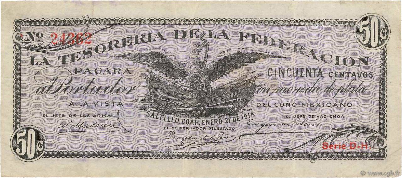50 Centavos MEXICO Saltillo 1914 PS.0644 F+