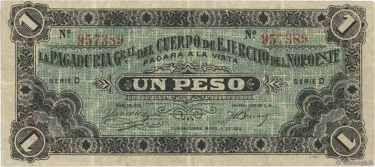 1 Peso MEXICO  1915 PS.0869 VF