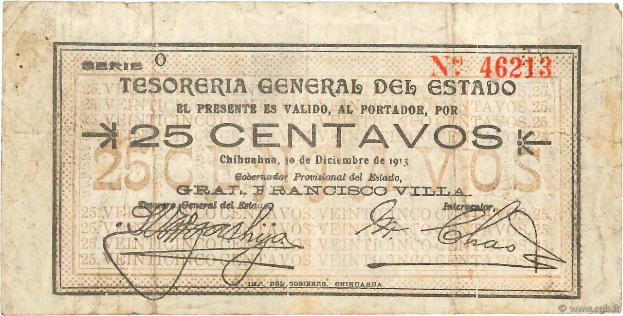 25 Centavos MEXICO  1913 PS.0551d S