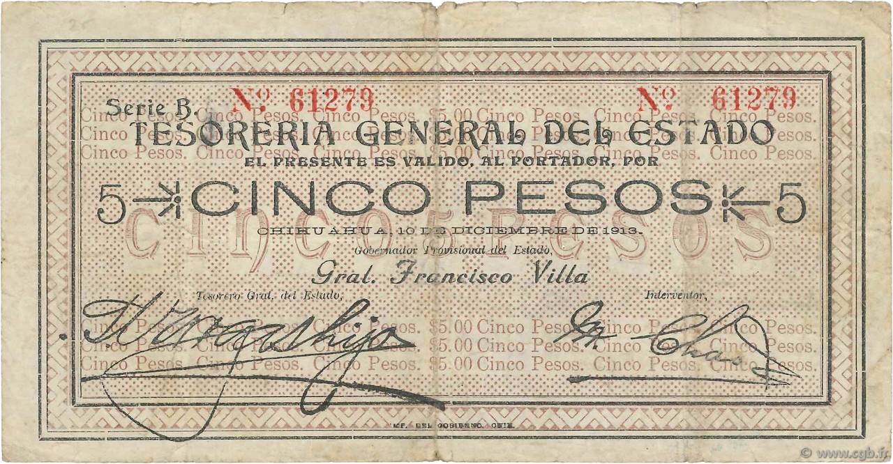 5 Pesos MEXICO  1913 PS.0554b F-