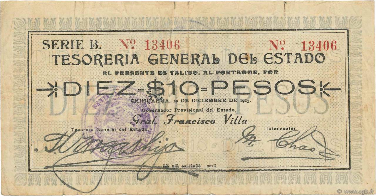 10 Pesos MEXICO  1913 PS.0555a VG