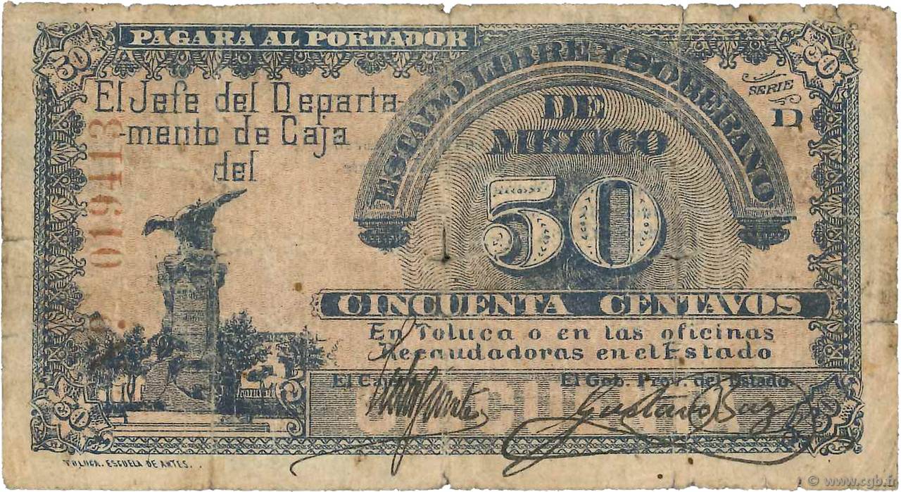50 Centavos MEXICO Toluca 1915 PS.0879 q.B