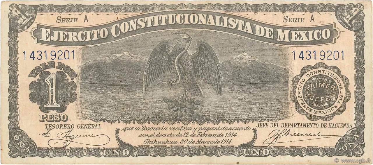 1 Peso MEXICO  1914 PS.0523a F