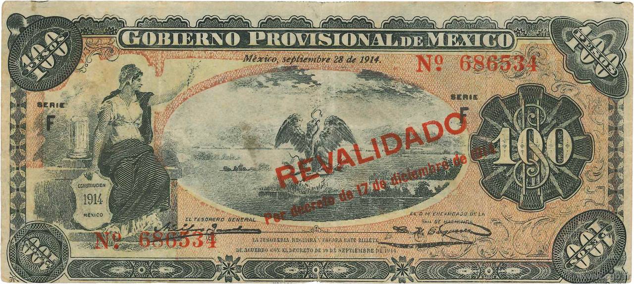 100 Pesos MEXIQUE  1914 PS.0708b TTB