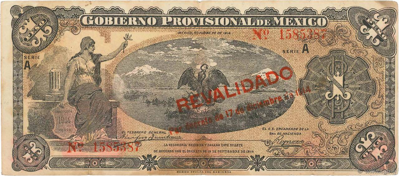 1 Peso MEXICO  1914 PS.0701b S to SS
