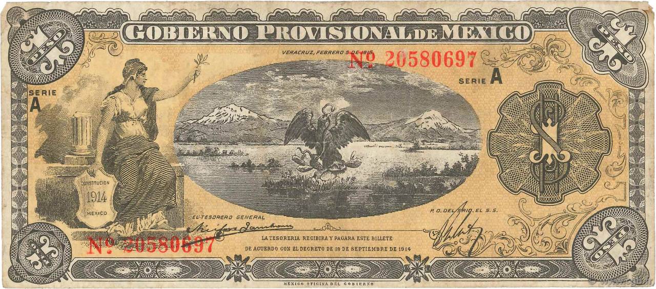 1 Peso MEXICO Veracruz 1915 PS.1101a BC+