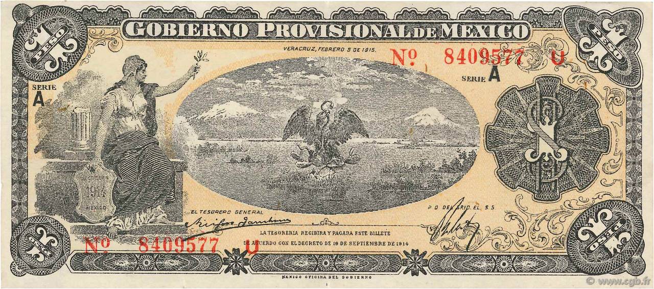 1 Peso MEXICO Veracruz 1915 PS.1101a VF+