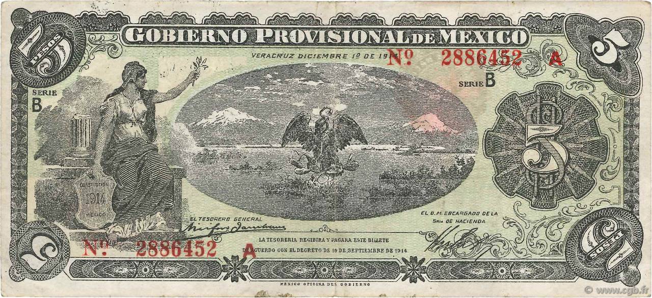 5 Pesos MEXICO Veracruz 1914 PS.1104a BB