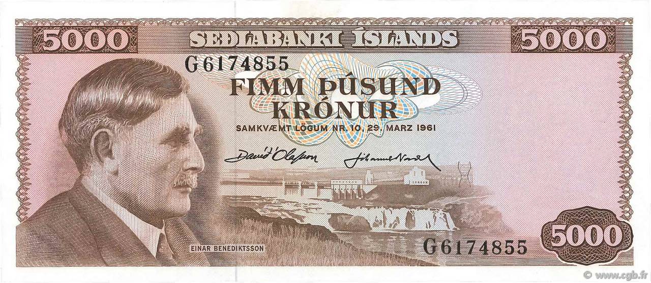 5000 Kronur ICELAND  1961 P.47a UNC