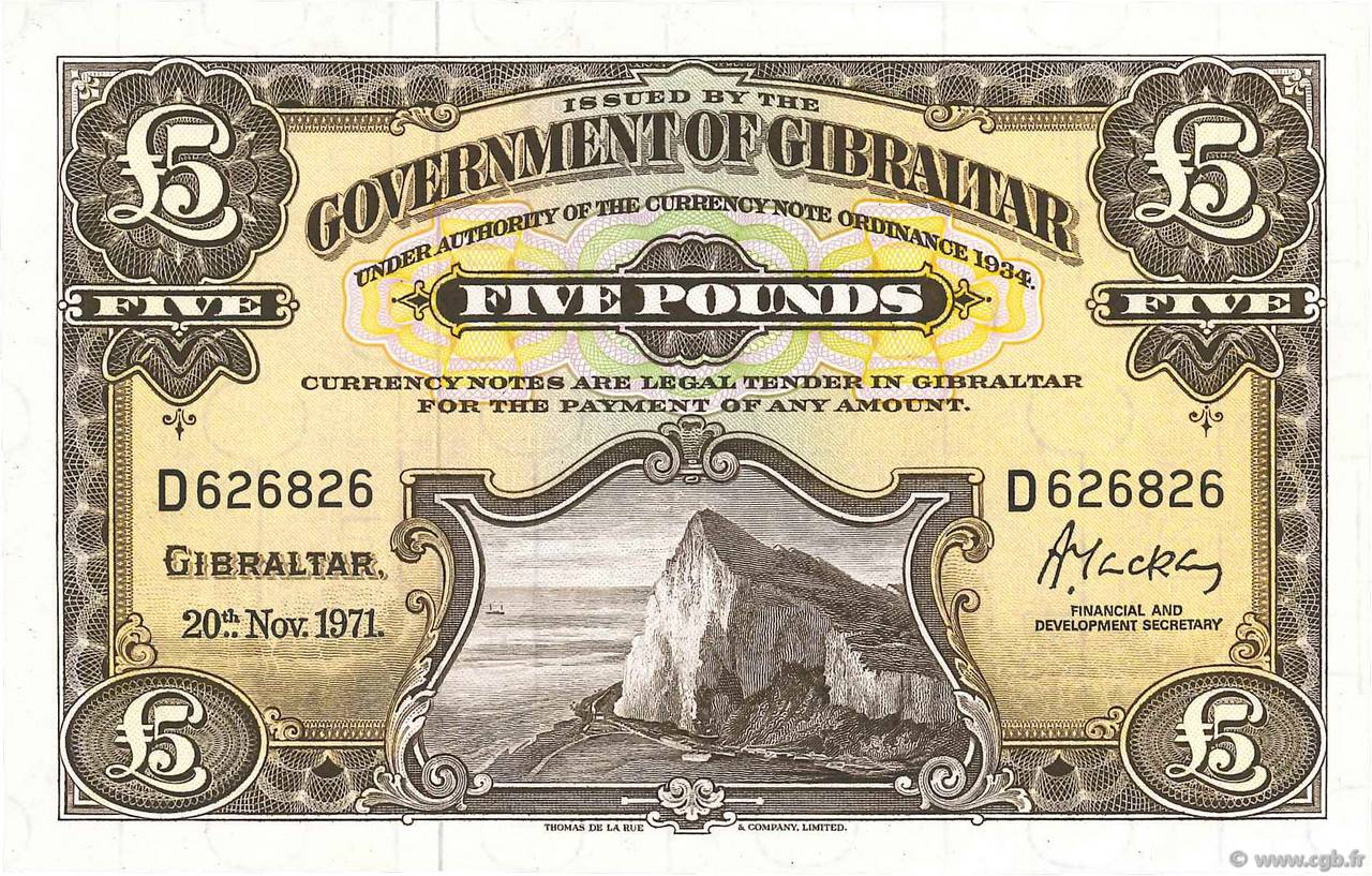 5 Pounds GIBRALTAR  1971 P.19b UNC-