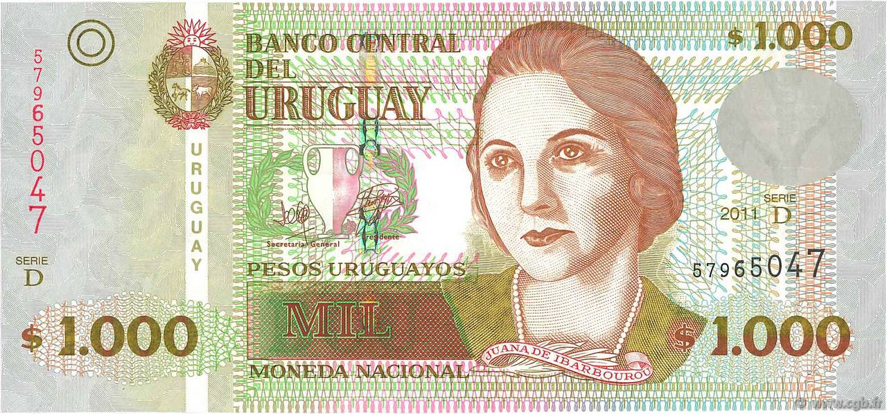 1000 Pesos Uruguayos URUGUAY  2011 P.091c UNC