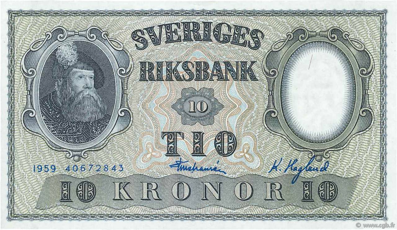 10 Kronor SUÈDE  1959 P.43g AU