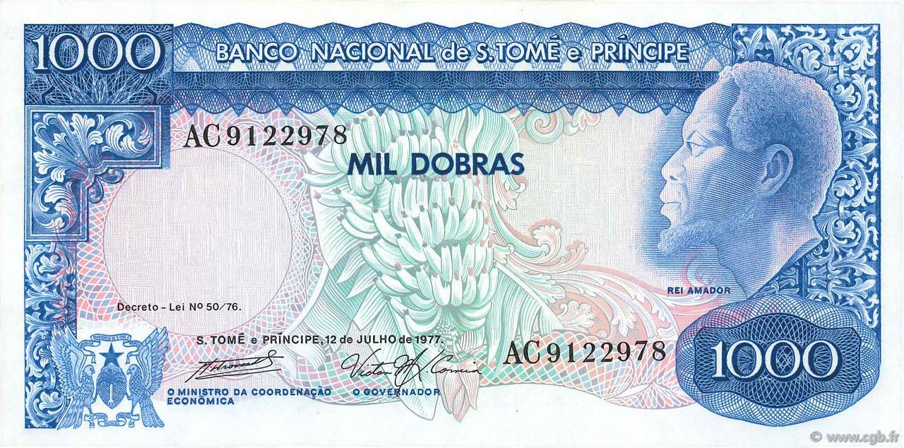 1000 Dobras SAO TOMÉ Y PRíNCIPE  1977 P.055a SC+