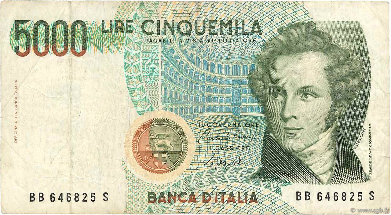 5000 Lire ITALIA  1985 P.111b MB
