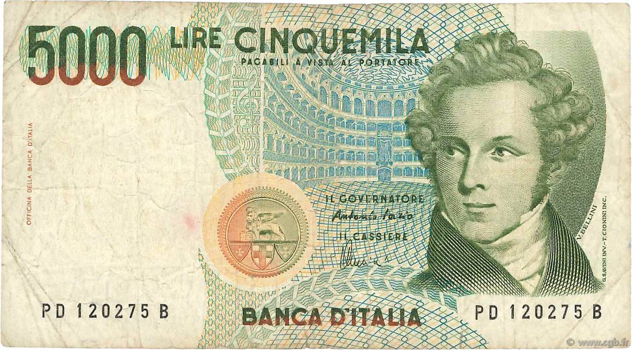 5000 Lire ITALY  1985 P.111c F