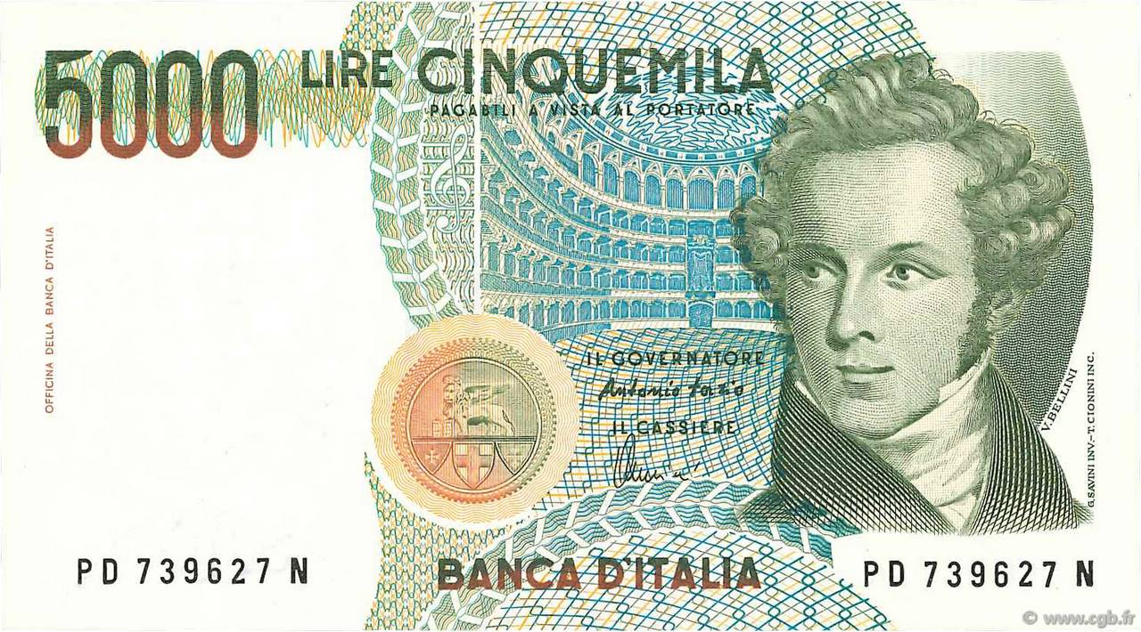 5000 Lire ITALY  1985 P.111c AU