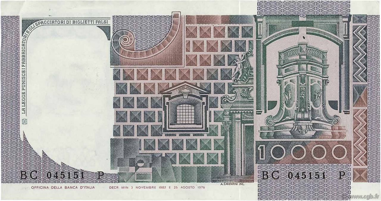 10000 Lire ITALIA 1982 P.106b b97_6508 Banconote 10000 Lire ITALIA 1982 P.106b b97_6508 Banconote