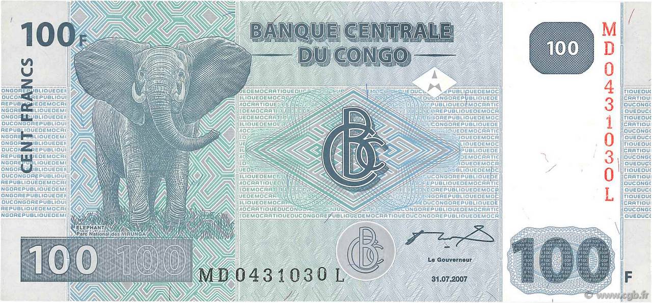 100 Francs CONGO, DEMOCRATIC REPUBLIC  2007 P.098 UNC