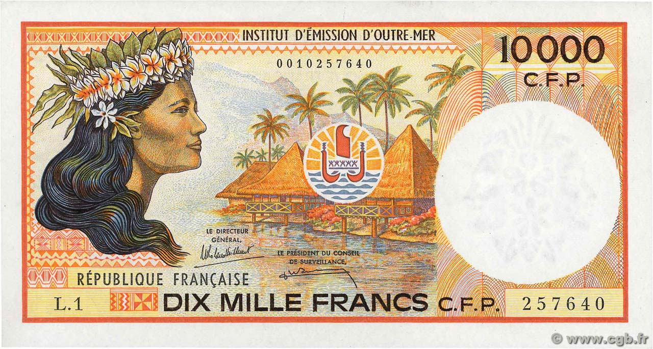 10000 Francs FRENCH PACIFIC TERRITORIES  1986 P.04a XF