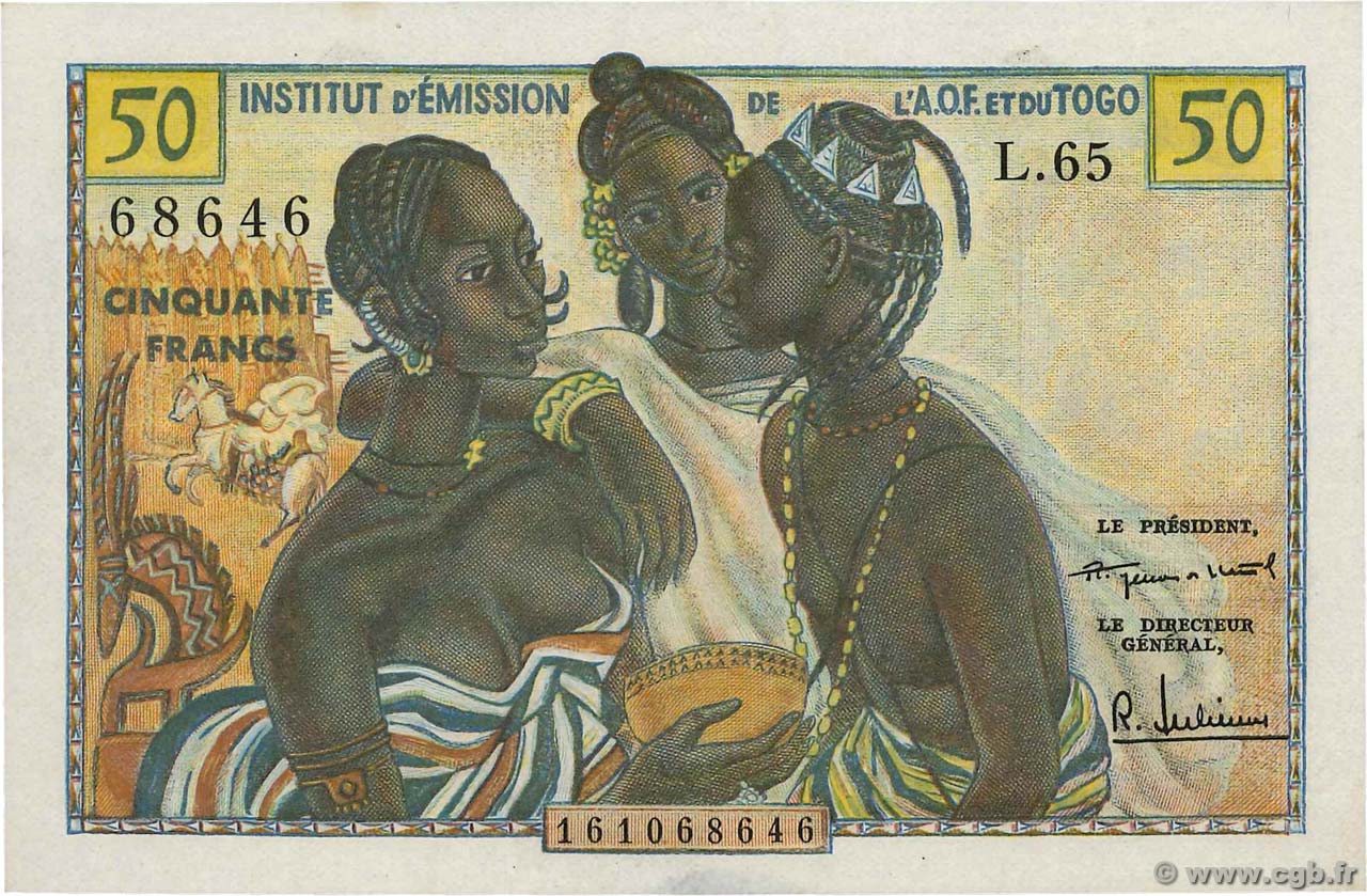 50 Francs FRENCH WEST AFRICA  1956 P.45 XF