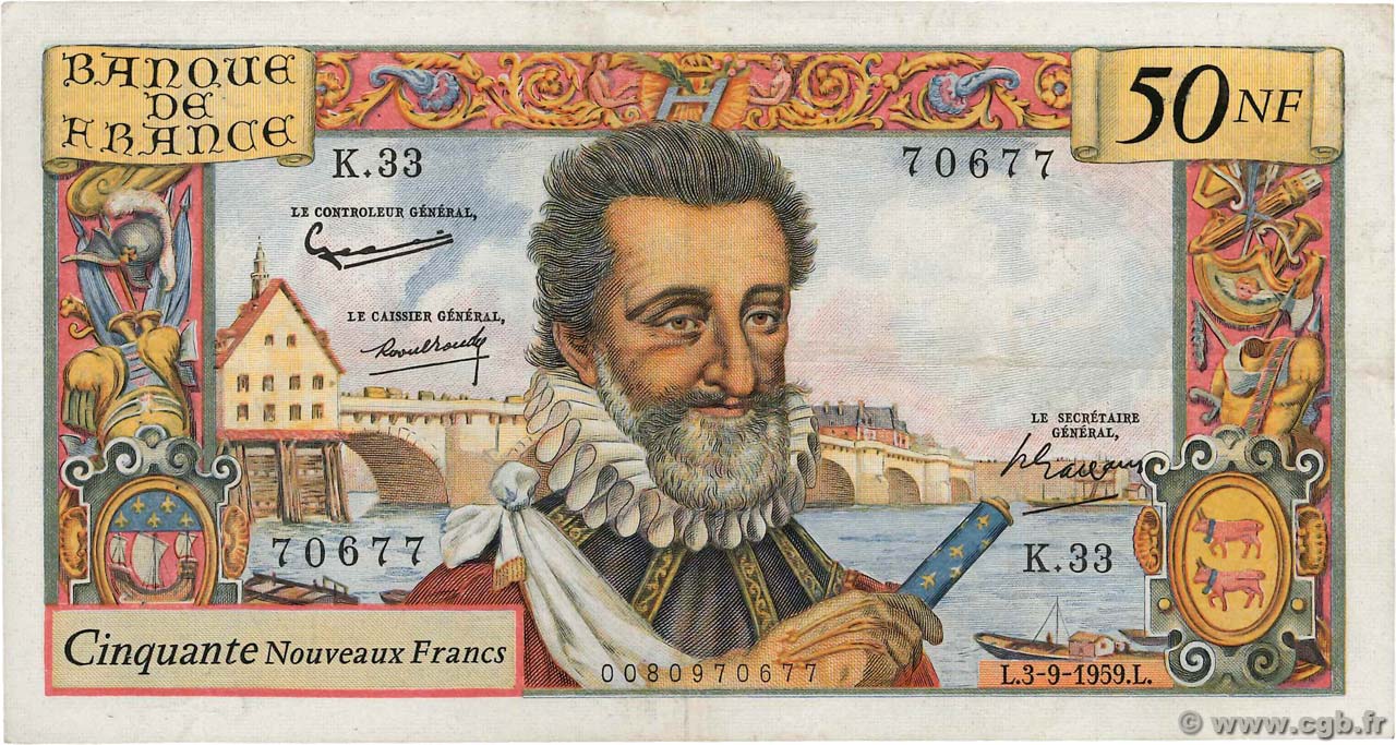 50 Nouveaux Francs HENRI IV FRANCIA  1959 F.58.03 MBC