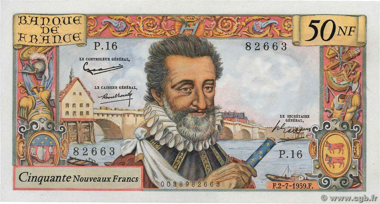 50 Nouveaux Francs HENRI IV FRANKREICH  1959 F.58.02 VZ