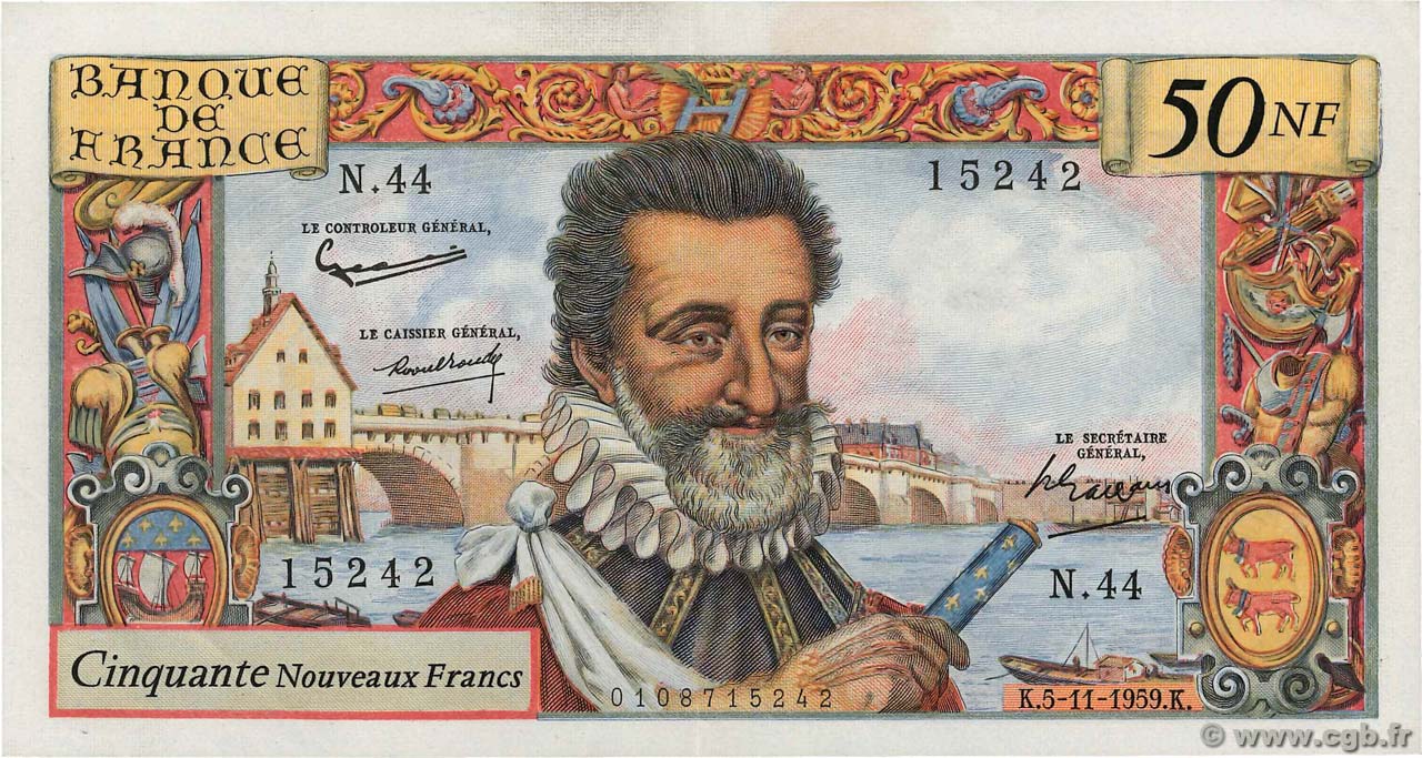 50 Nouveaux Francs HENRI IV FRANCE  1959 F.58.04 SUP
