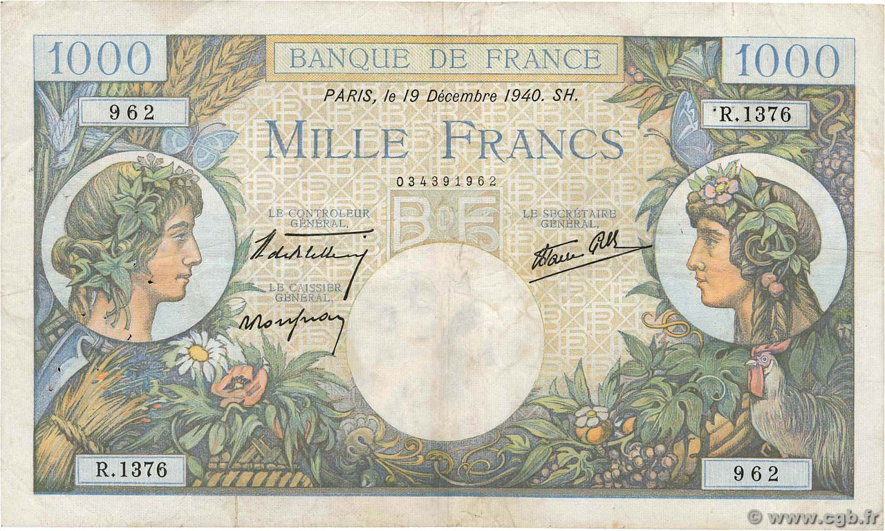 1000 Francs COMMERCE ET INDUSTRIE FRANCE  1940 F.39.03 TB+