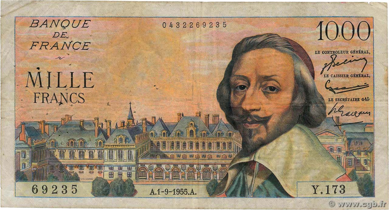 1000 Francs RICHELIEU FRANCE  1955 F.42.15 F